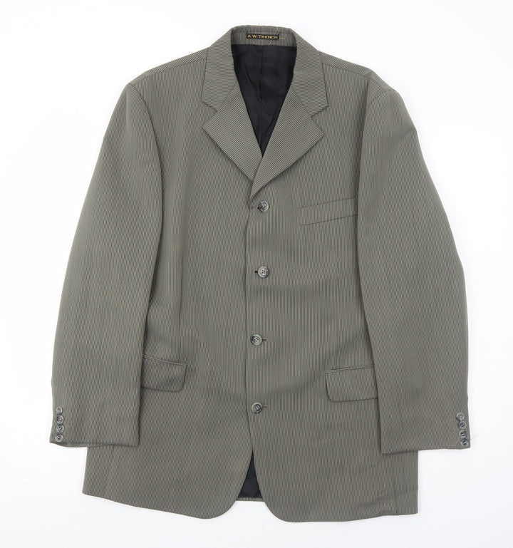 AW Trench Mens Grey Striped Polyester Jacket Blazer Size 42 Regular