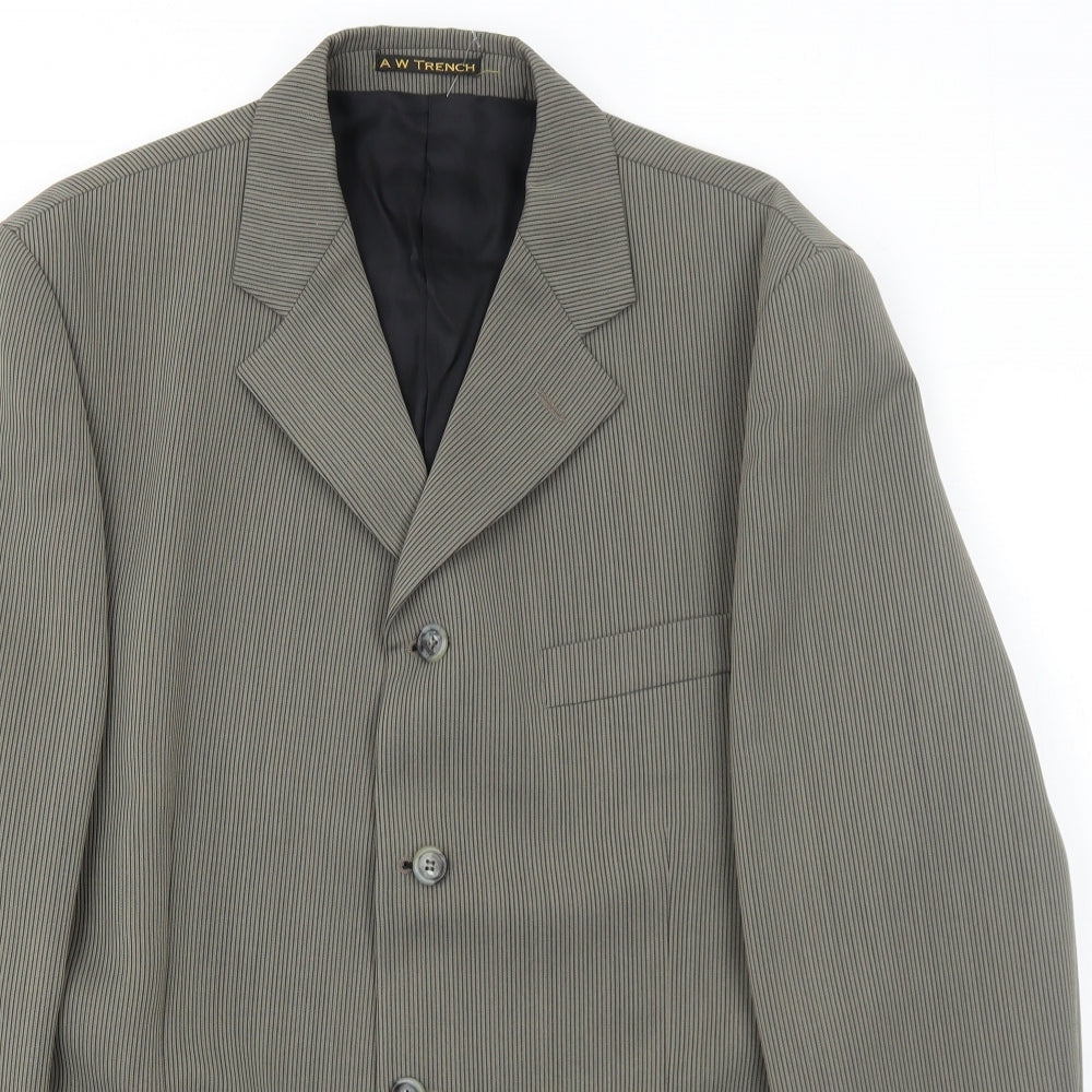 AW Trench Mens Grey Striped Polyester Jacket Blazer Size 42 Regular