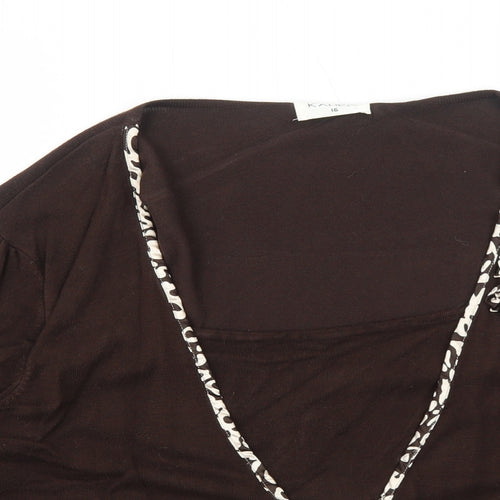 Kaliko Womens Brown V-Neck Viscose Cardigan Jumper Size 16 - 3D Flower Details