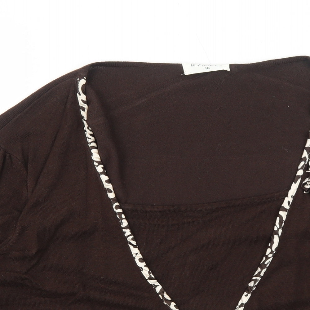 Kaliko Womens Brown V-Neck Viscose Cardigan Jumper Size 16 - 3D Flower Details