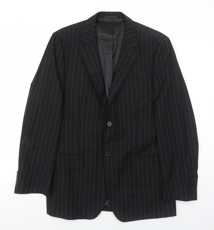 Butler and Webb Mens Black Striped Polyester Jacket Suit Jacket Size 38 Regular