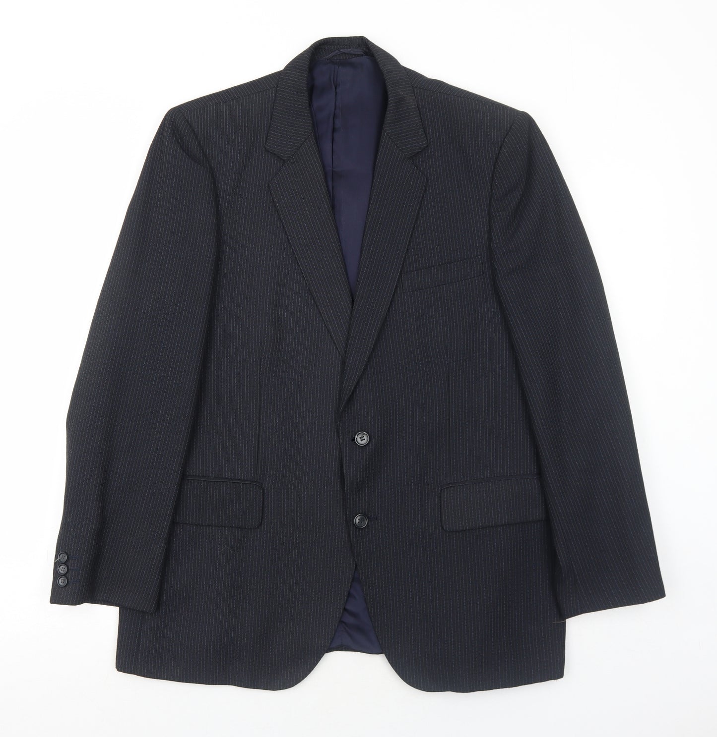 Hepworths Mens Blue Striped Polyester Jacket Suit Jacket Size 42 Regular