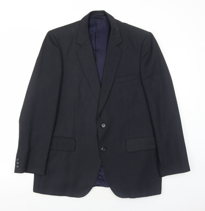 Hepworths Mens Blue Striped Polyester Jacket Suit Jacket Size 42 Regular