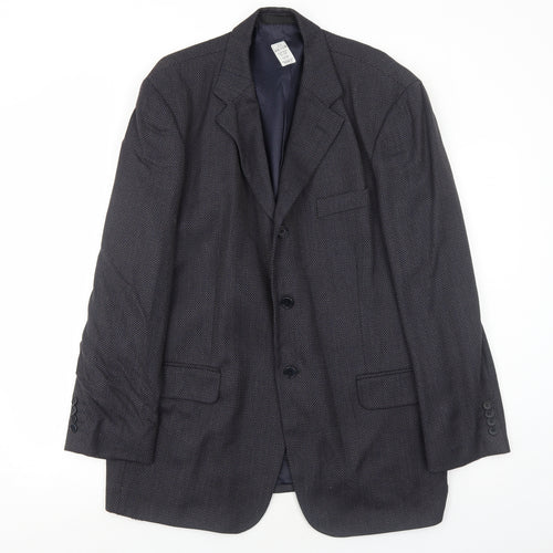 Preworn Mens Blue Geometric Polyester Jacket Suit Jacket Size 44 Regular
