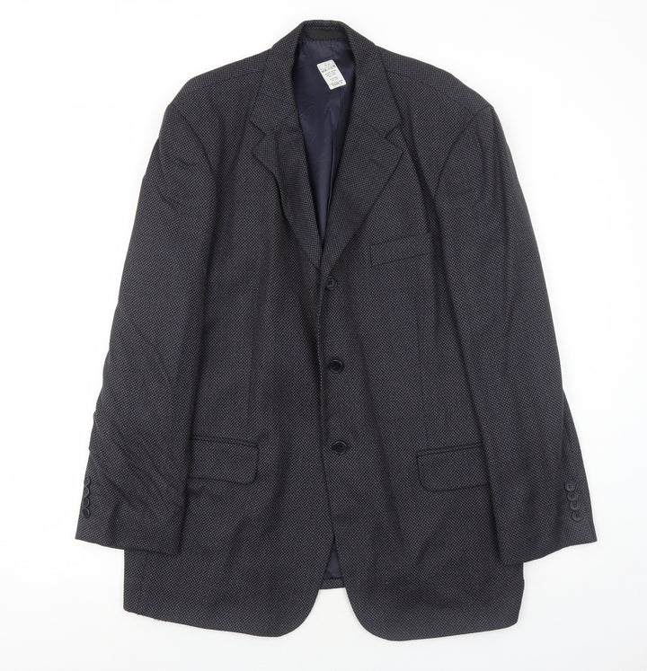 Preworn Mens Blue Geometric Polyester Jacket Suit Jacket Size 44 Regular