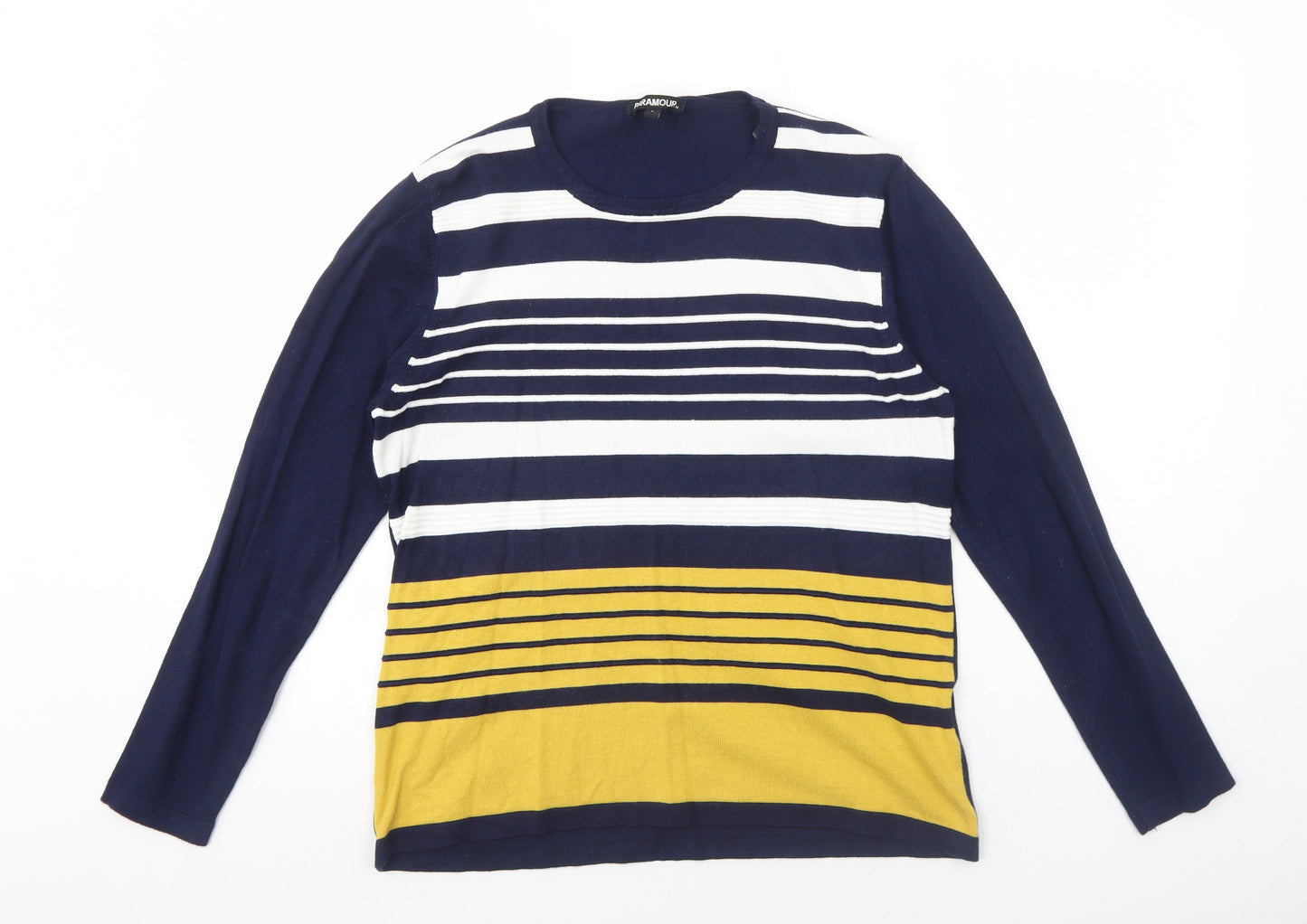 Paramour Womens Blue Round Neck Striped Viscose Pullover Jumper Size L