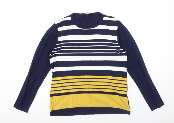 Paramour Womens Blue Round Neck Striped Viscose Pullover Jumper Size L