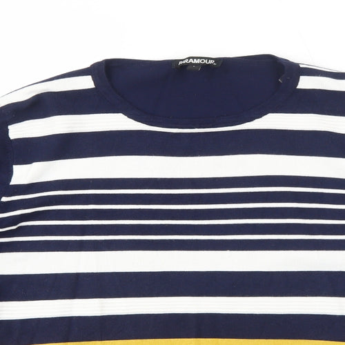 Paramour Womens Blue Round Neck Striped Viscose Pullover Jumper Size L