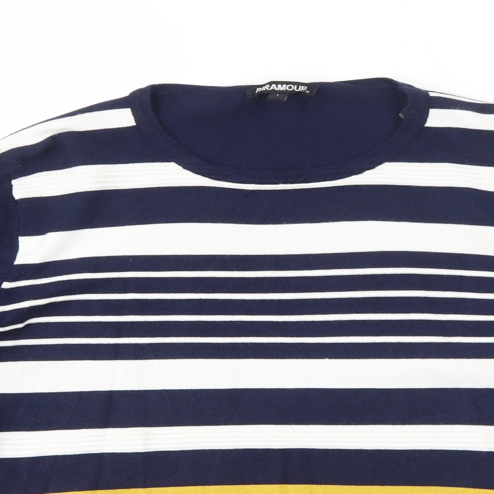 Paramour Womens Blue Round Neck Striped Viscose Pullover Jumper Size L