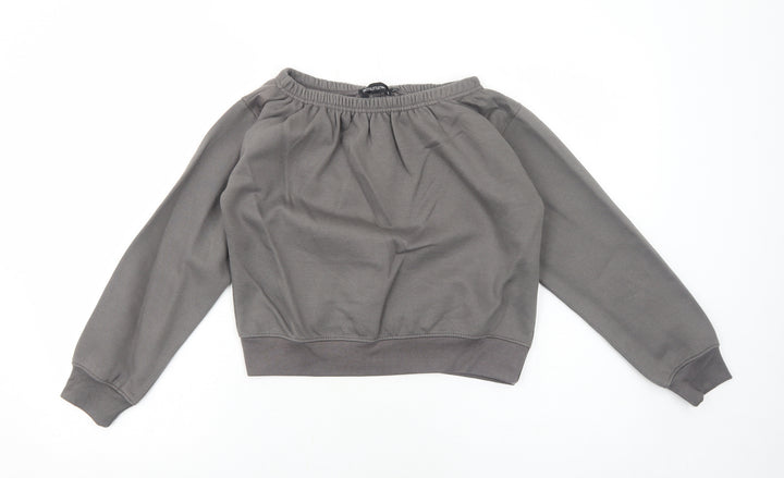 PRETTYLITTLETHING Womens Grey Cotton Pullover Sweatshirt Size S Pullover - Cropped