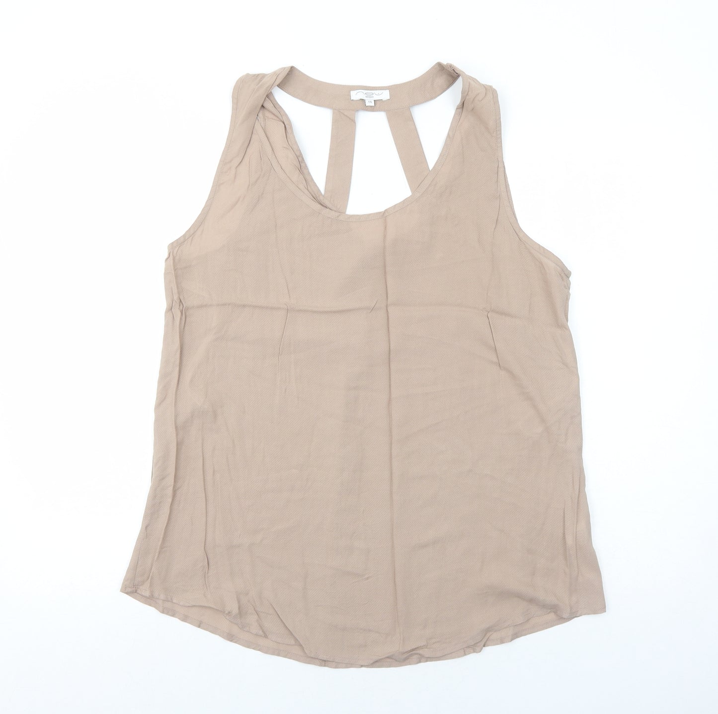 New Look Womens Beige Viscose Basic Tank Size 14 Scoop Neck