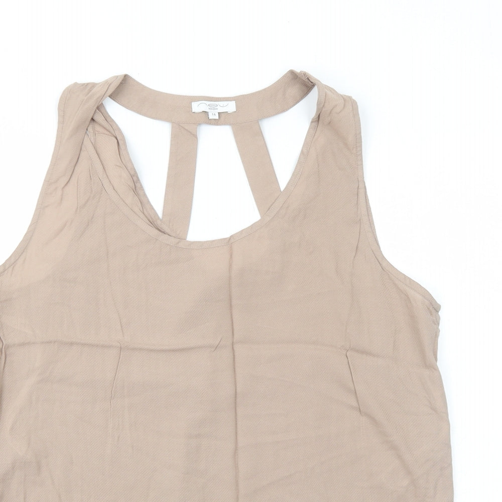 New Look Womens Beige Viscose Basic Tank Size 14 Scoop Neck