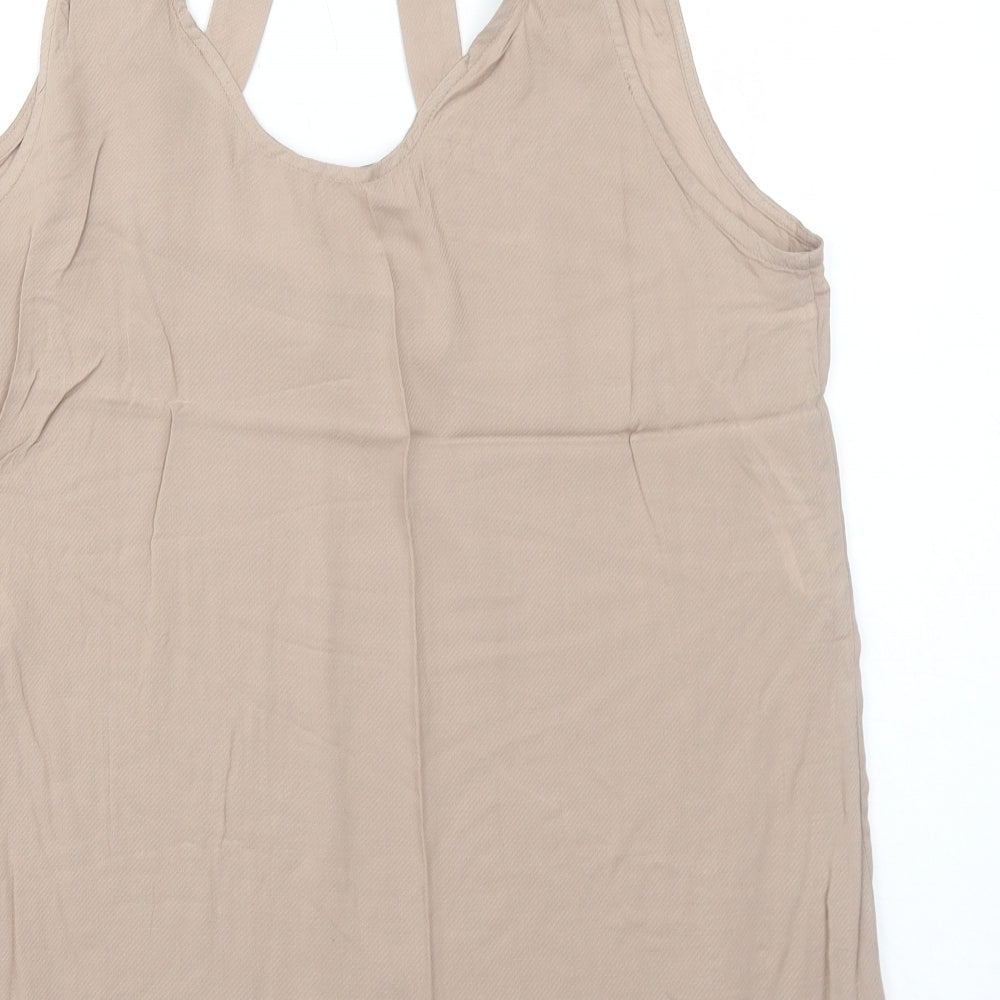 New Look Womens Beige Viscose Basic Tank Size 14 Scoop Neck