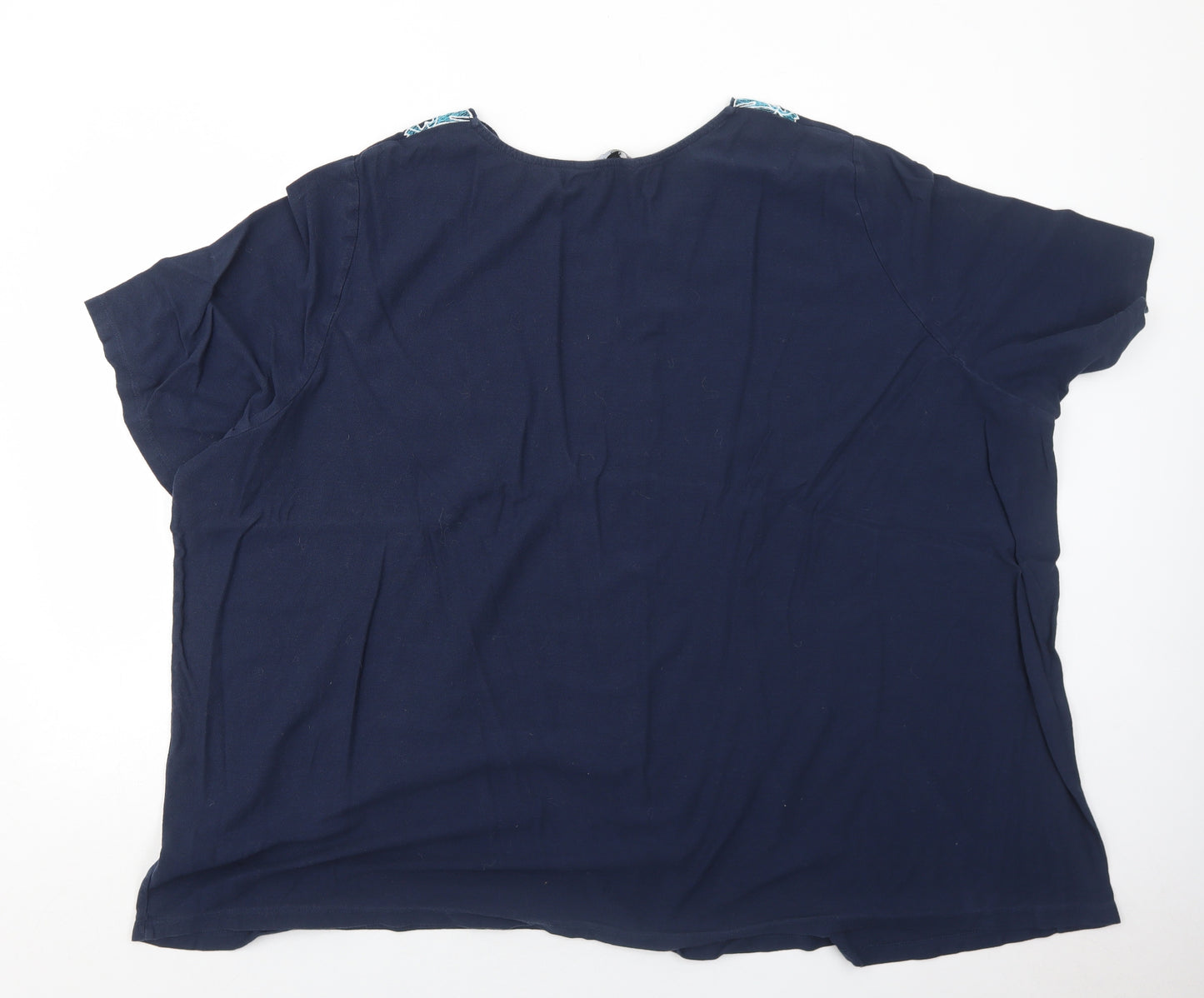 Lilla P Womens Blue Cotton Basic T-Shirt Size 32 V-Neck - Leaves Detail