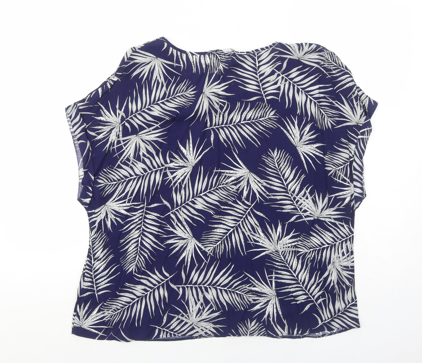 Atmosphere Womens Blue Geometric Viscose Basic Blouse Size 16 V-Neck - Leaf Print