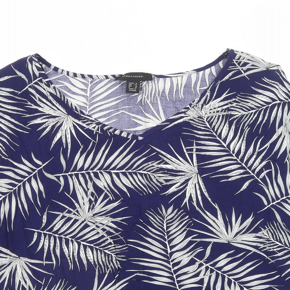 Atmosphere Womens Blue Geometric Viscose Basic Blouse Size 16 V-Neck - Leaf Print