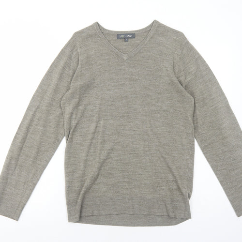 Marks and Spencer Mens Brown V-Neck Acrylic Pullover Jumper Size S Long Sleeve