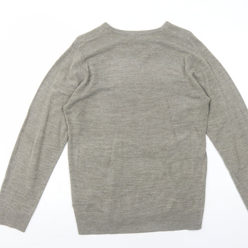Marks and Spencer Mens Brown V-Neck Acrylic Pullover Jumper Size S Long Sleeve