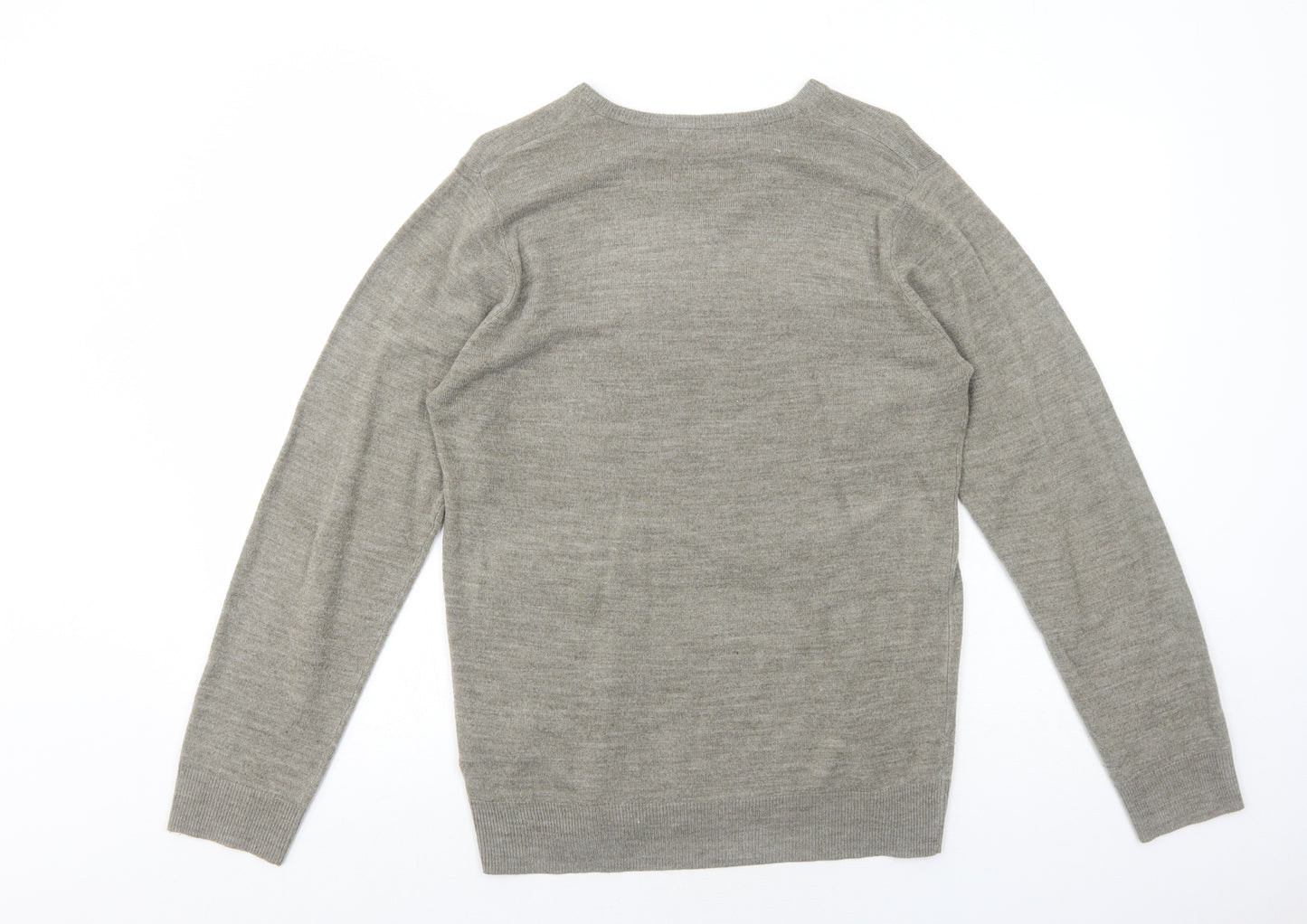 Marks and Spencer Mens Brown V-Neck Acrylic Pullover Jumper Size S Long Sleeve