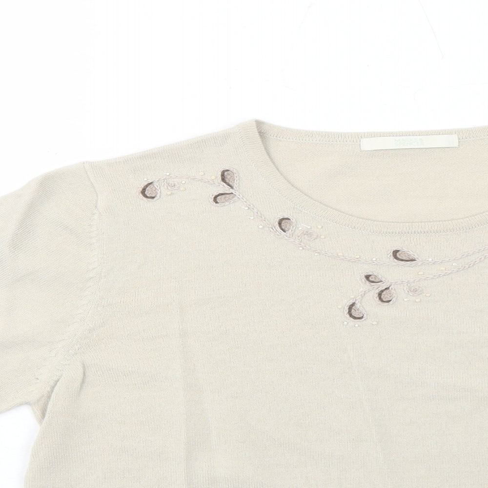 Marks and Spencer Womens Beige Round Neck Acrylic Pullover Jumper Size 16