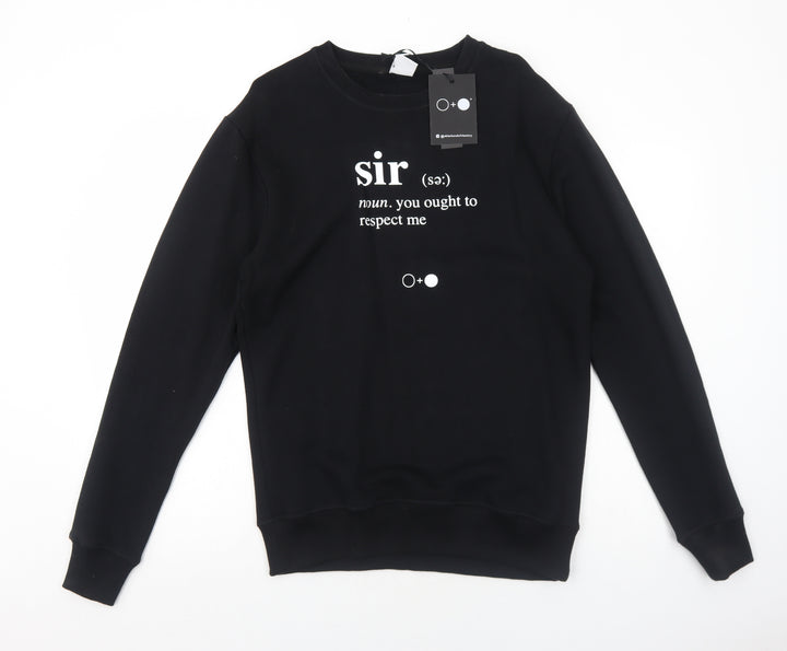 A Black and White Story Womens Black Cotton Pullover Sweatshirt Size L Pullover