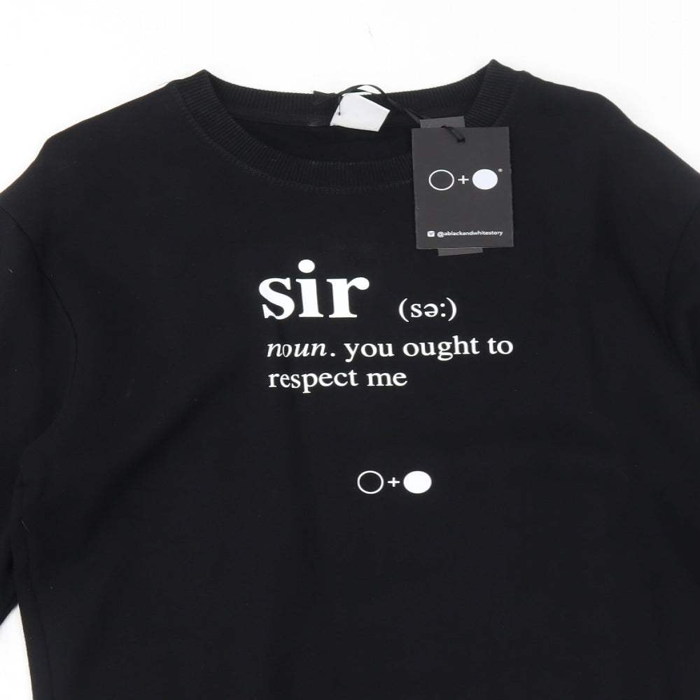 A Black and White Story Womens Black Cotton Pullover Sweatshirt Size L Pullover