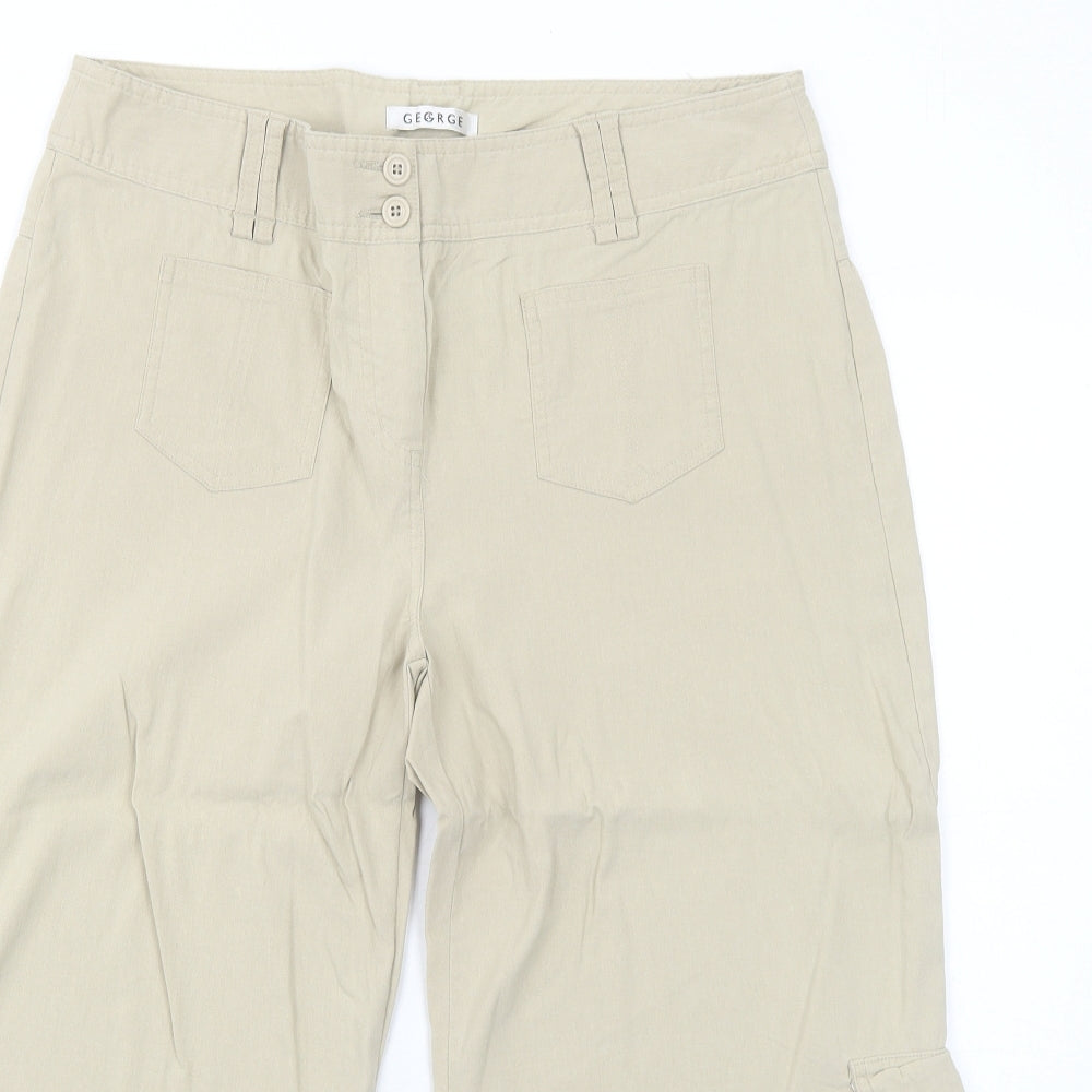 George Womens Beige Viscose Cargo Trousers Size 14 Regular Zip