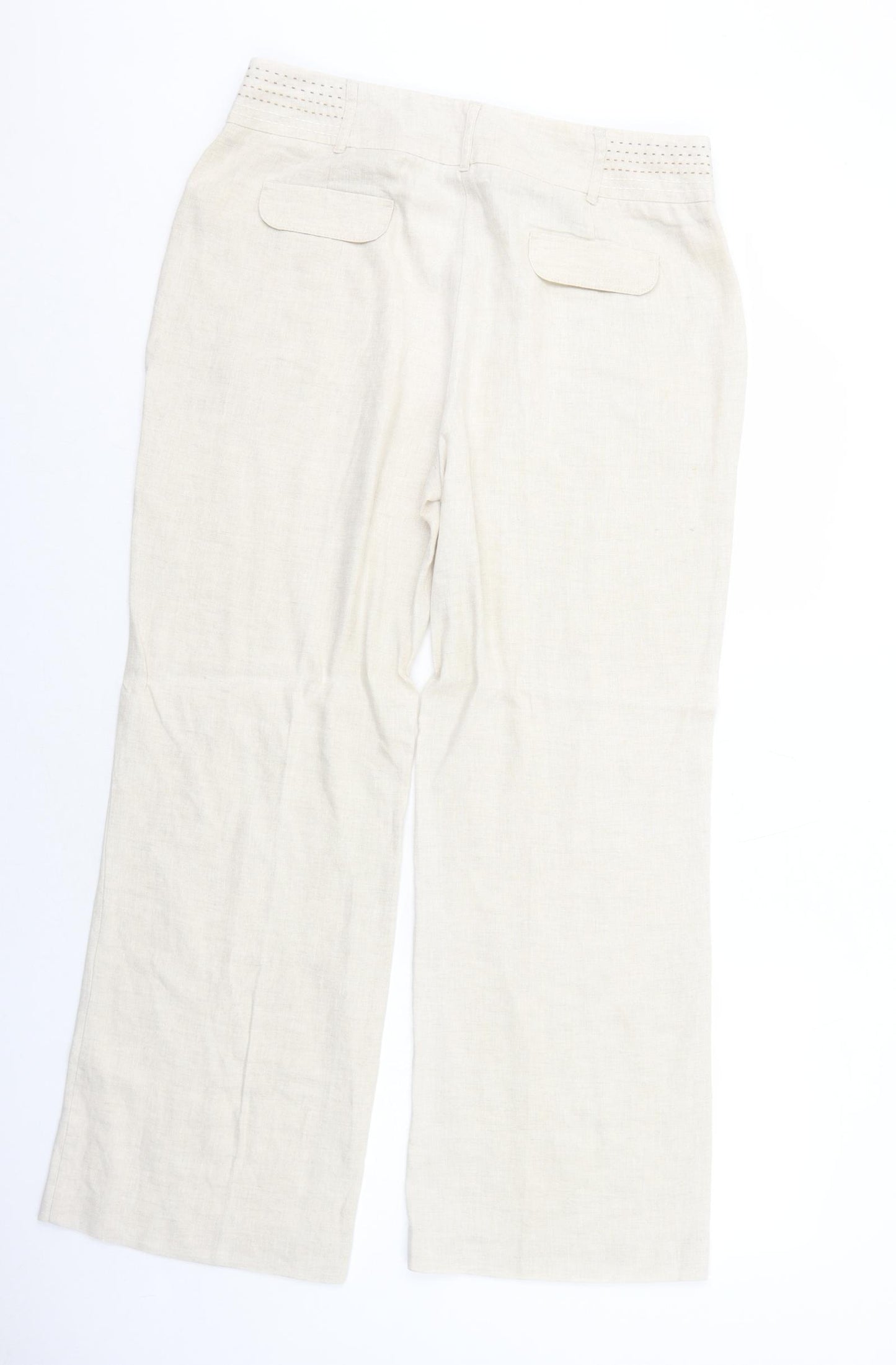 Per Una Womens Beige Linen Trousers Size 14 Regular Zip