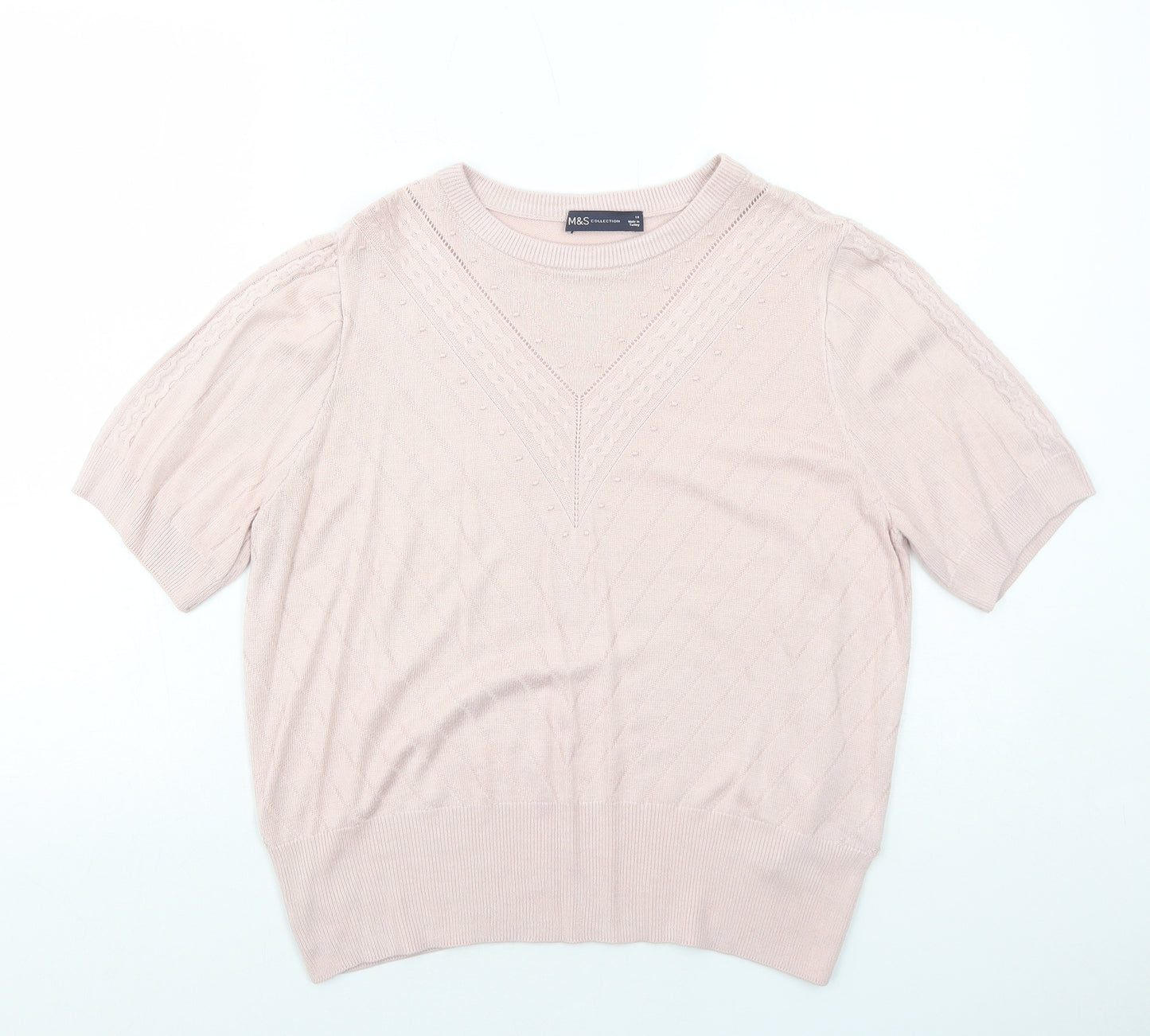 Marks and Spencer Womens Pink Round Neck Viscose Pullover Jumper Size 14