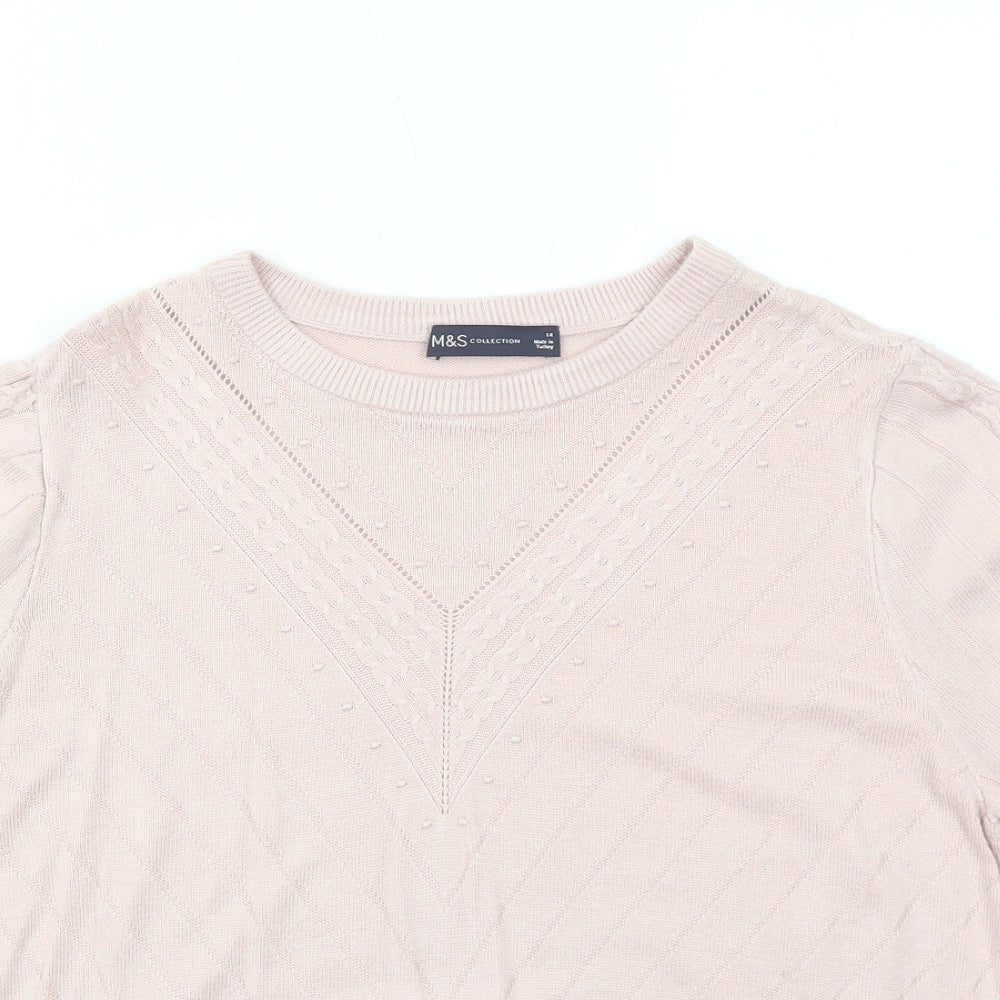 Marks and Spencer Womens Pink Round Neck Viscose Pullover Jumper Size 14