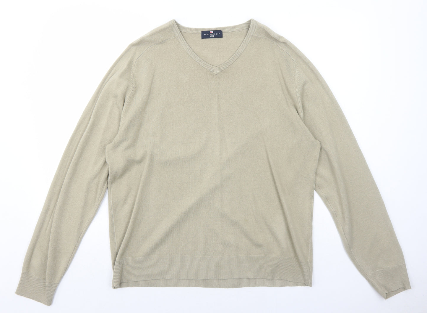 Marks and Spencer Mens Beige V-Neck Acrylic Pullover Jumper Size M Long Sleeve