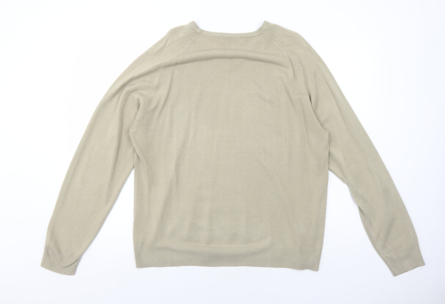 Marks and Spencer Mens Beige V-Neck Acrylic Pullover Jumper Size M Long Sleeve