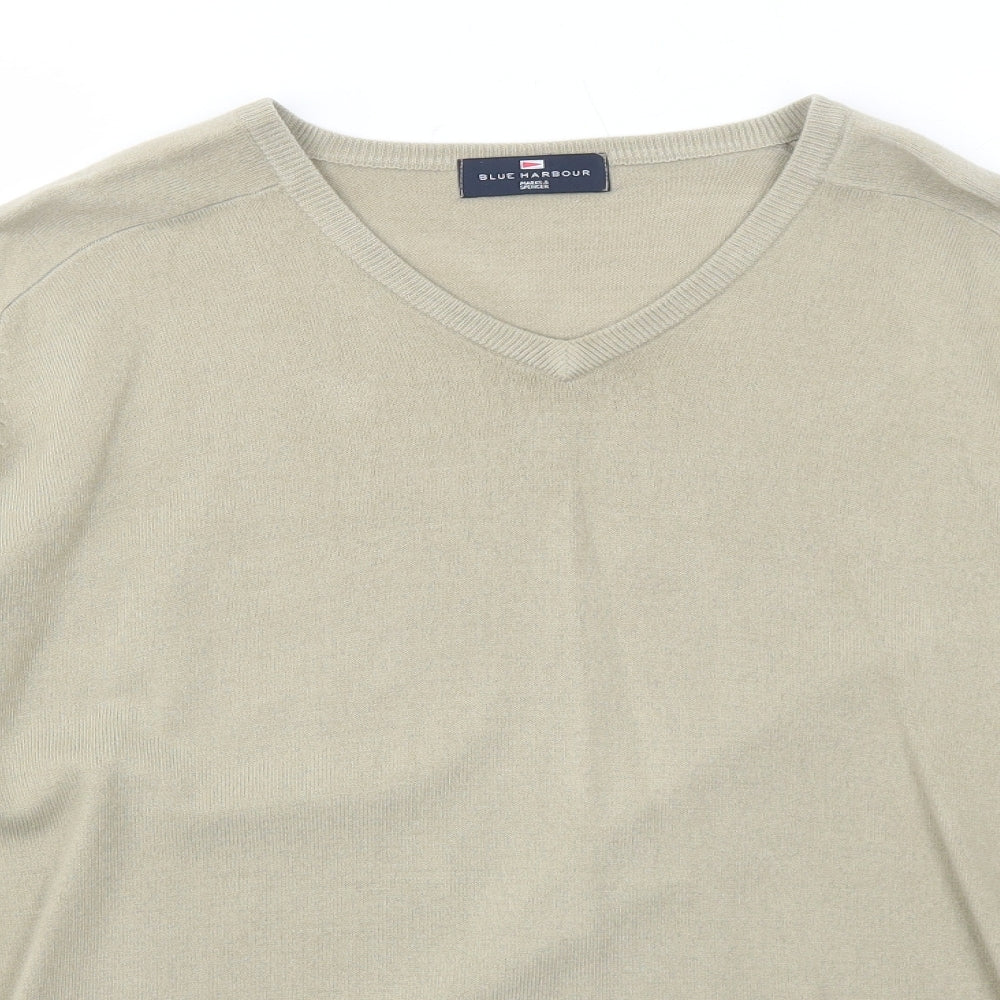 Marks and Spencer Mens Beige V-Neck Acrylic Pullover Jumper Size M Long Sleeve