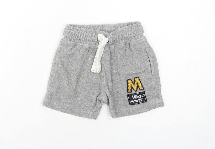 NEXT Baby Grey Cotton Cropped Trousers Size 12-18 Months Drawstring - Mickey Mouse