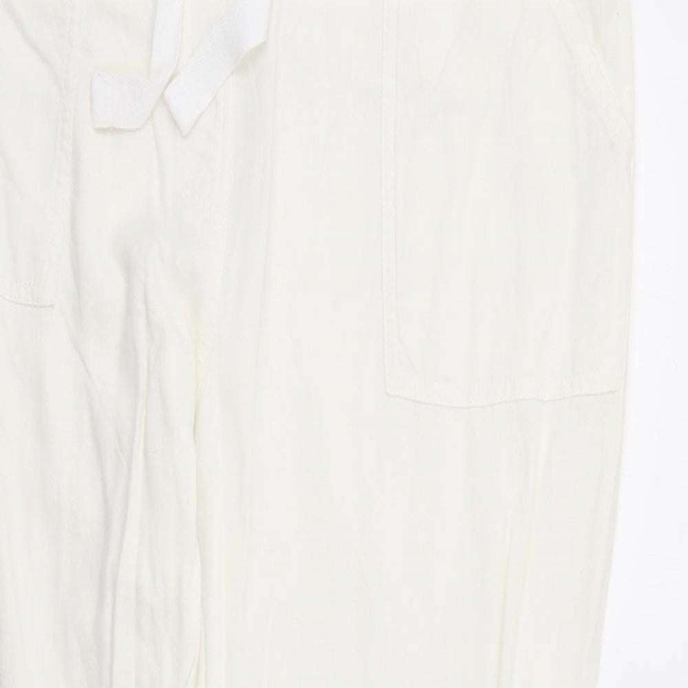 George Womens White Linen Trousers Size 16 Regular Drawstring