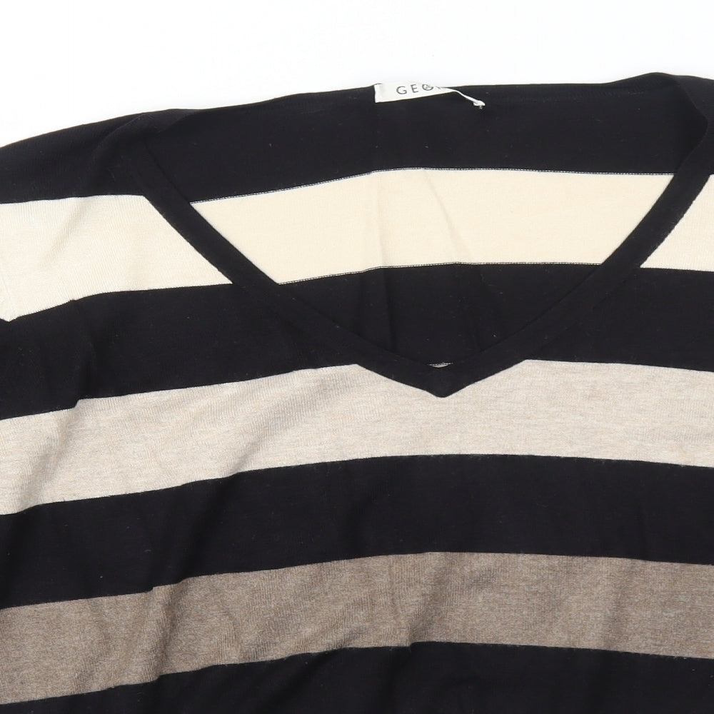 George Womens Black V-Neck Striped Viscose Pullover Jumper Size 20
