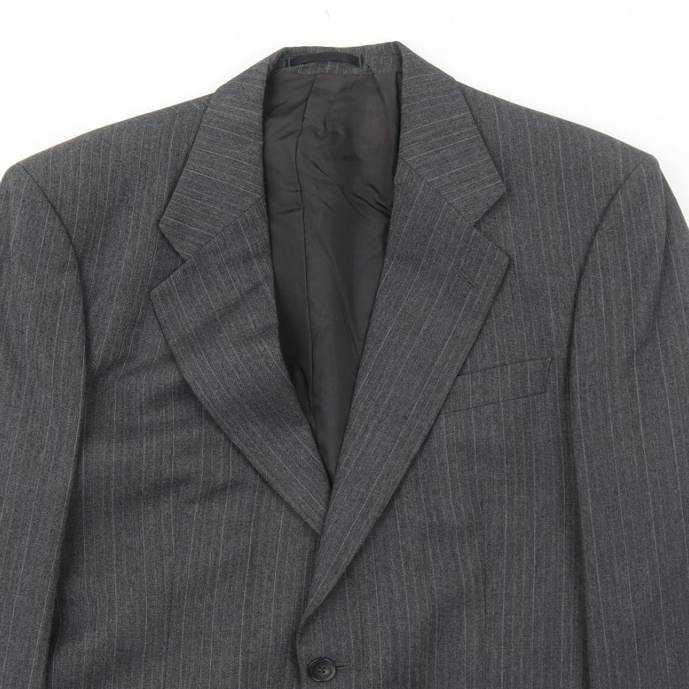 Marks and Spencer Mens Grey Striped Polyester Jacket Suit Jacket Size 40 Regular