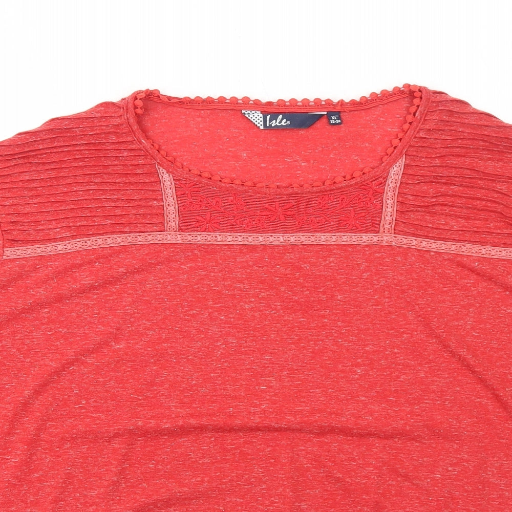 EWM Womens Red Polyester Basic Blouse Size XL Round Neck