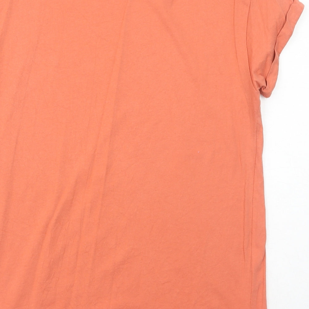 Papaya Womens Orange Cotton Basic T-Shirt Size S Round Neck