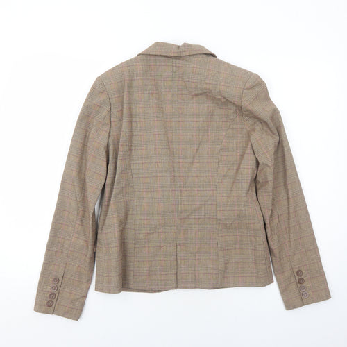 Preworn Womens Brown Plaid Polyester Jacket Blazer Size 10
