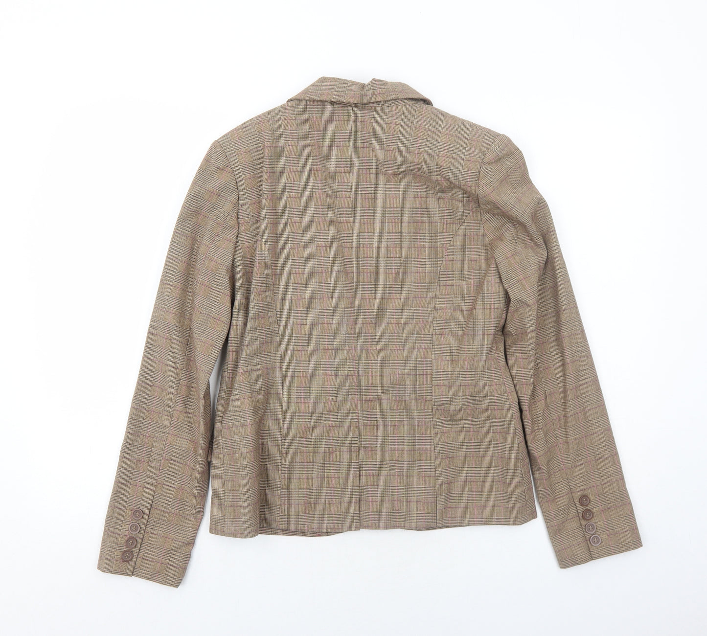 Preworn Womens Brown Plaid Polyester Jacket Blazer Size 10