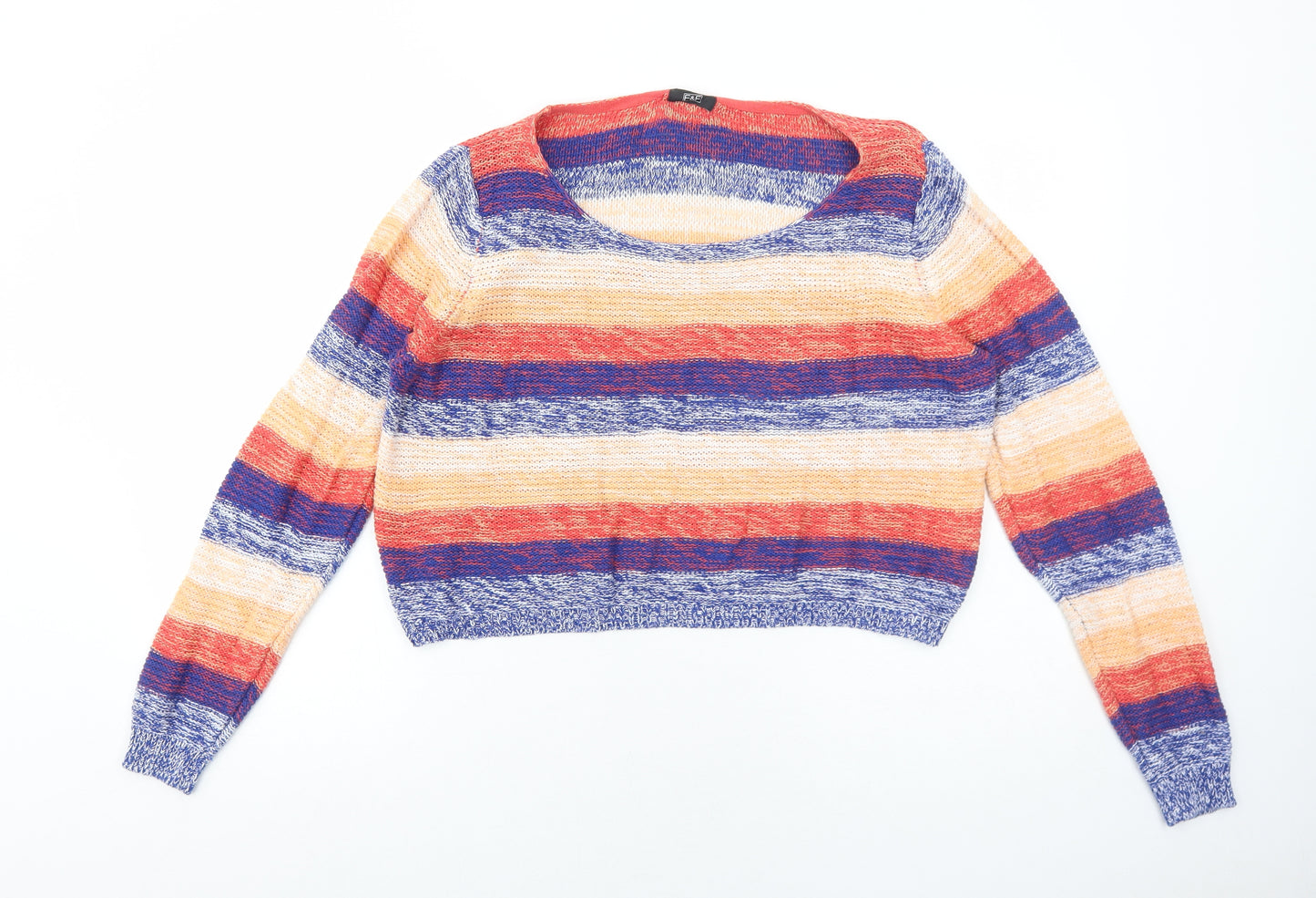 F&F Womens Multicoloured Scoop Neck Cotton Pullover Jumper Size 16
