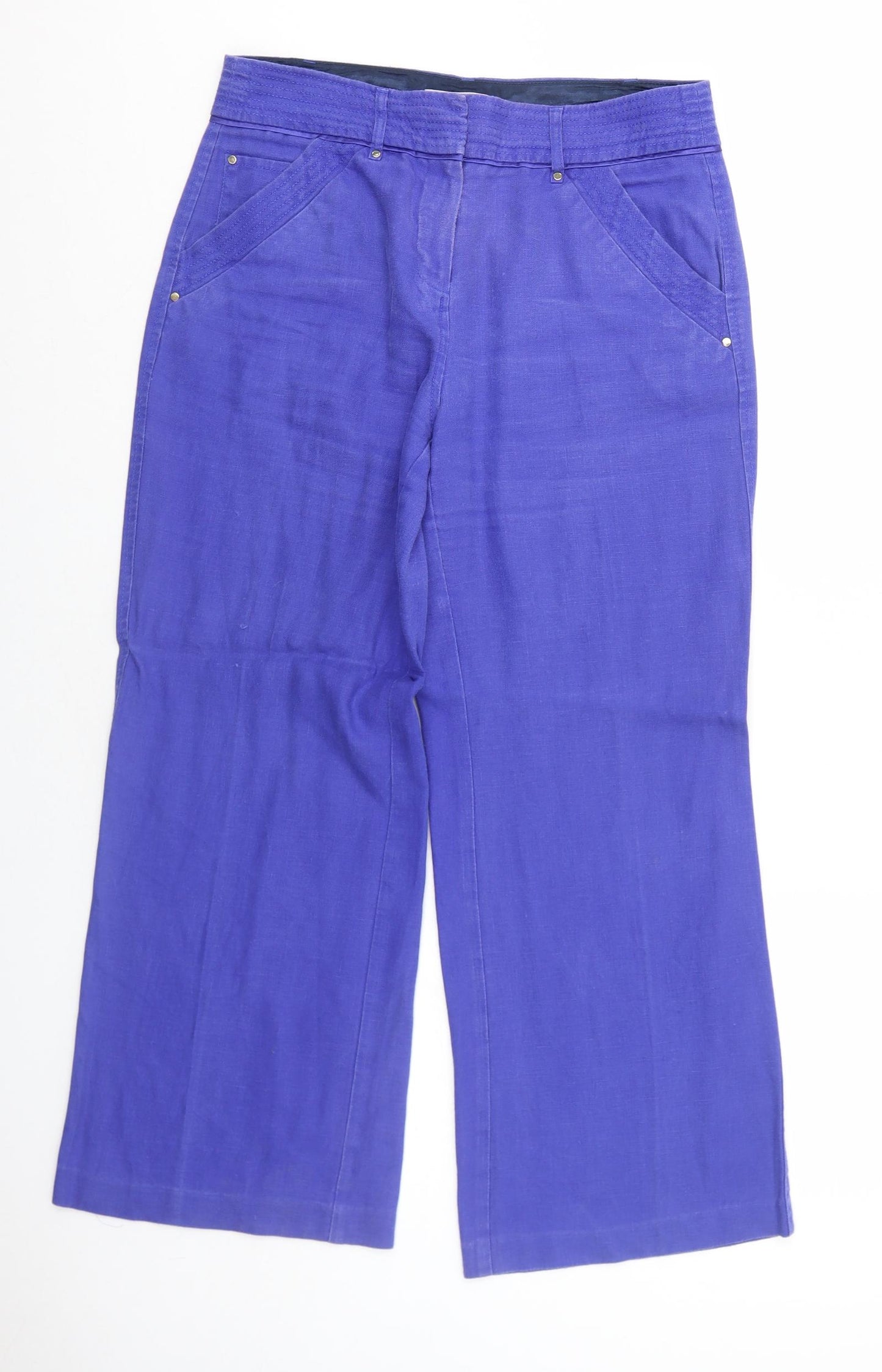 Per Una Womens Blue Linen Trousers Size 10 Regular Zip