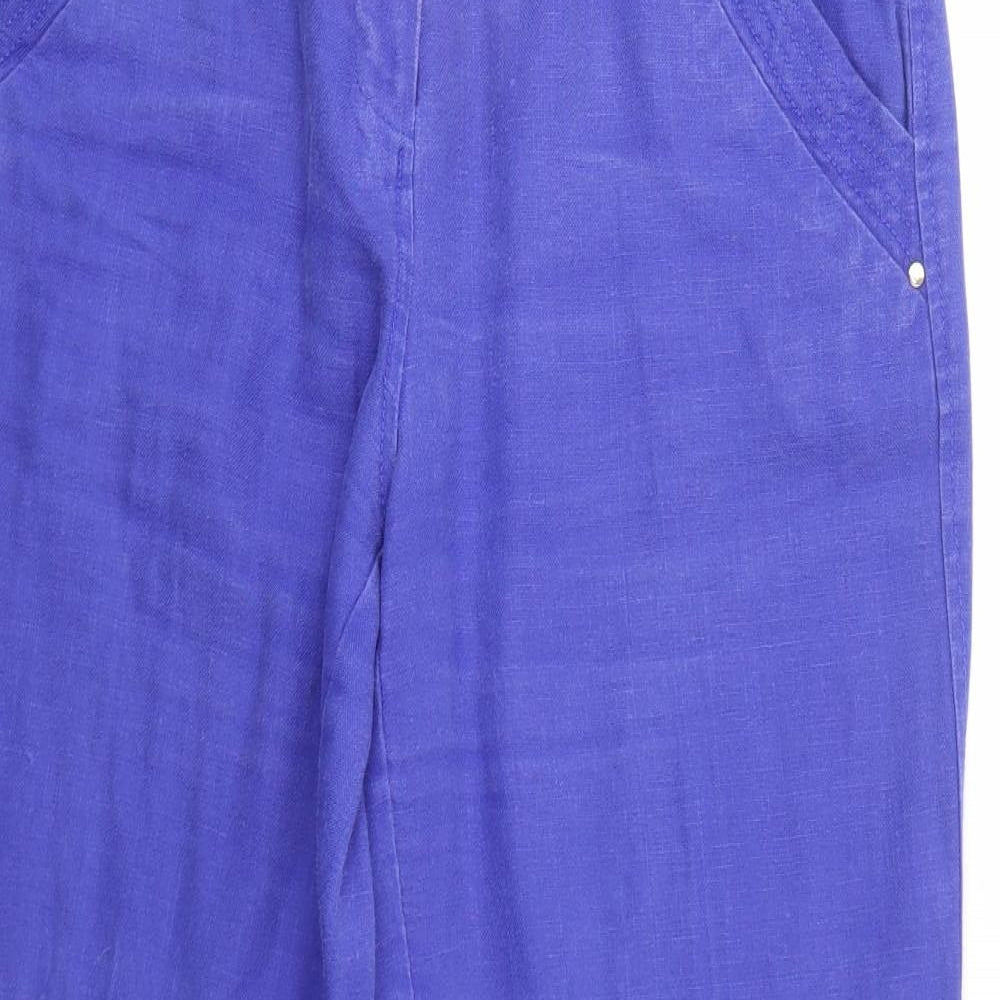 Per Una Womens Blue Linen Trousers Size 10 Regular Zip