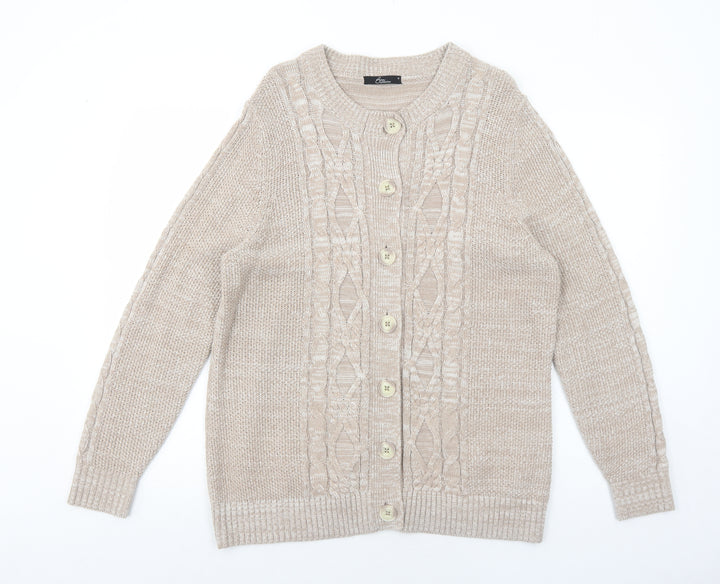 Bonmarché Womens Beige Round Neck Acrylic Cardigan Jumper Size M