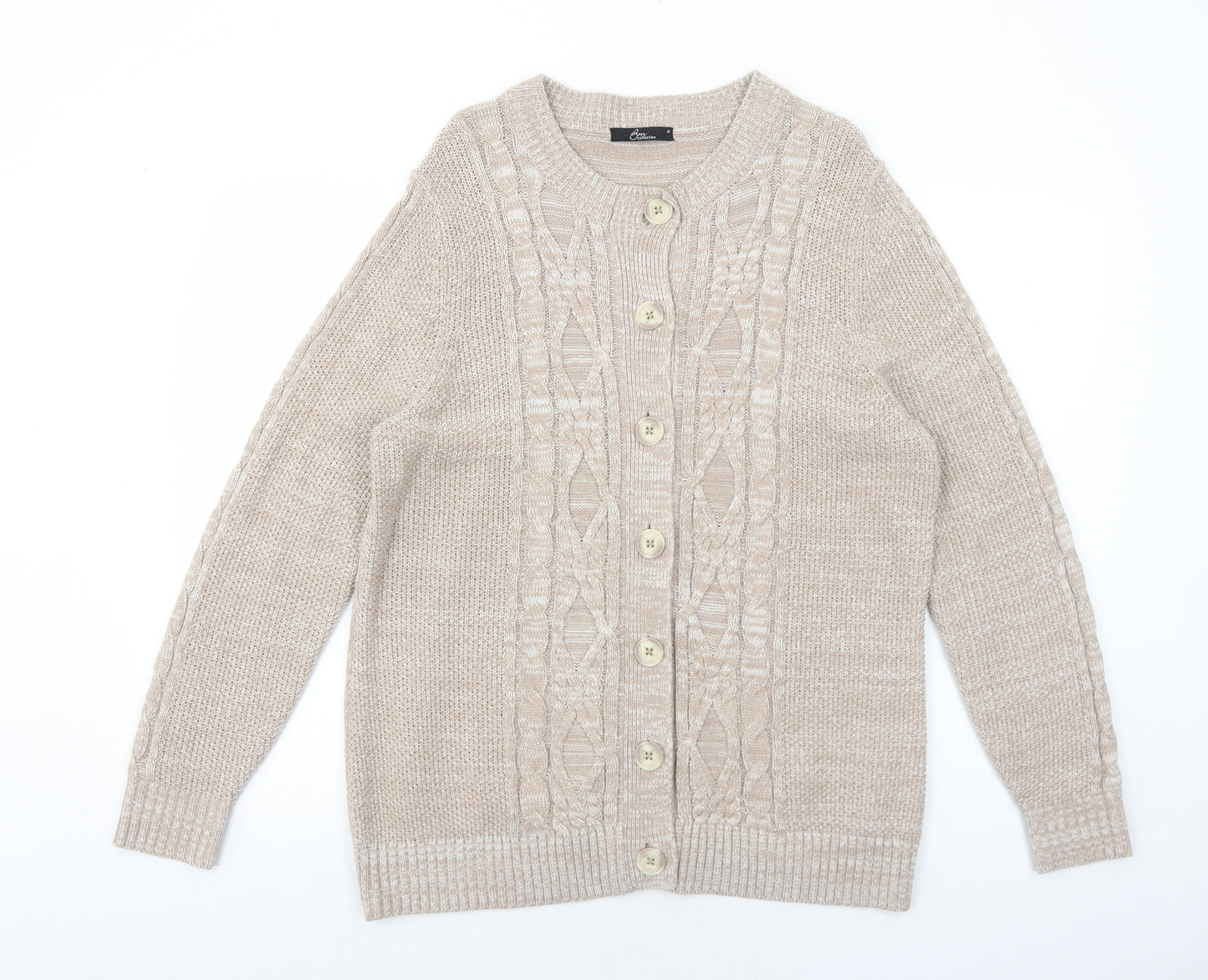 Bonmarché Womens Beige Round Neck Acrylic Cardigan Jumper Size M