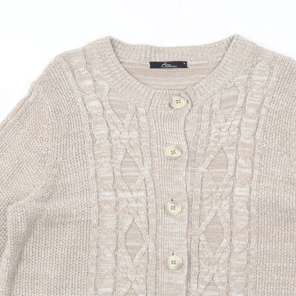 Bonmarché Womens Beige Round Neck Acrylic Cardigan Jumper Size M