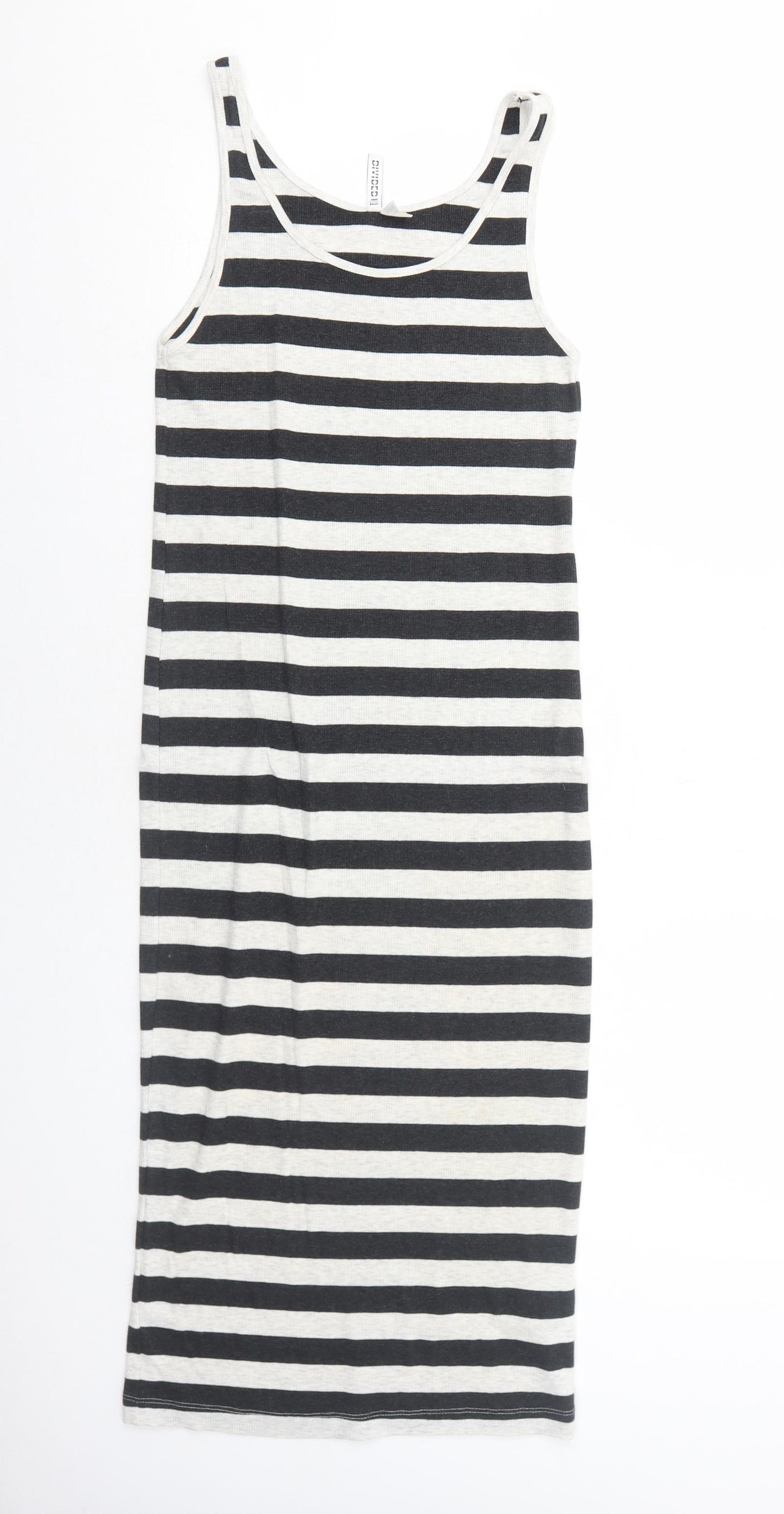 H&M Womens Black Striped Cotton Tank Dress Size M Round Neck Pullover