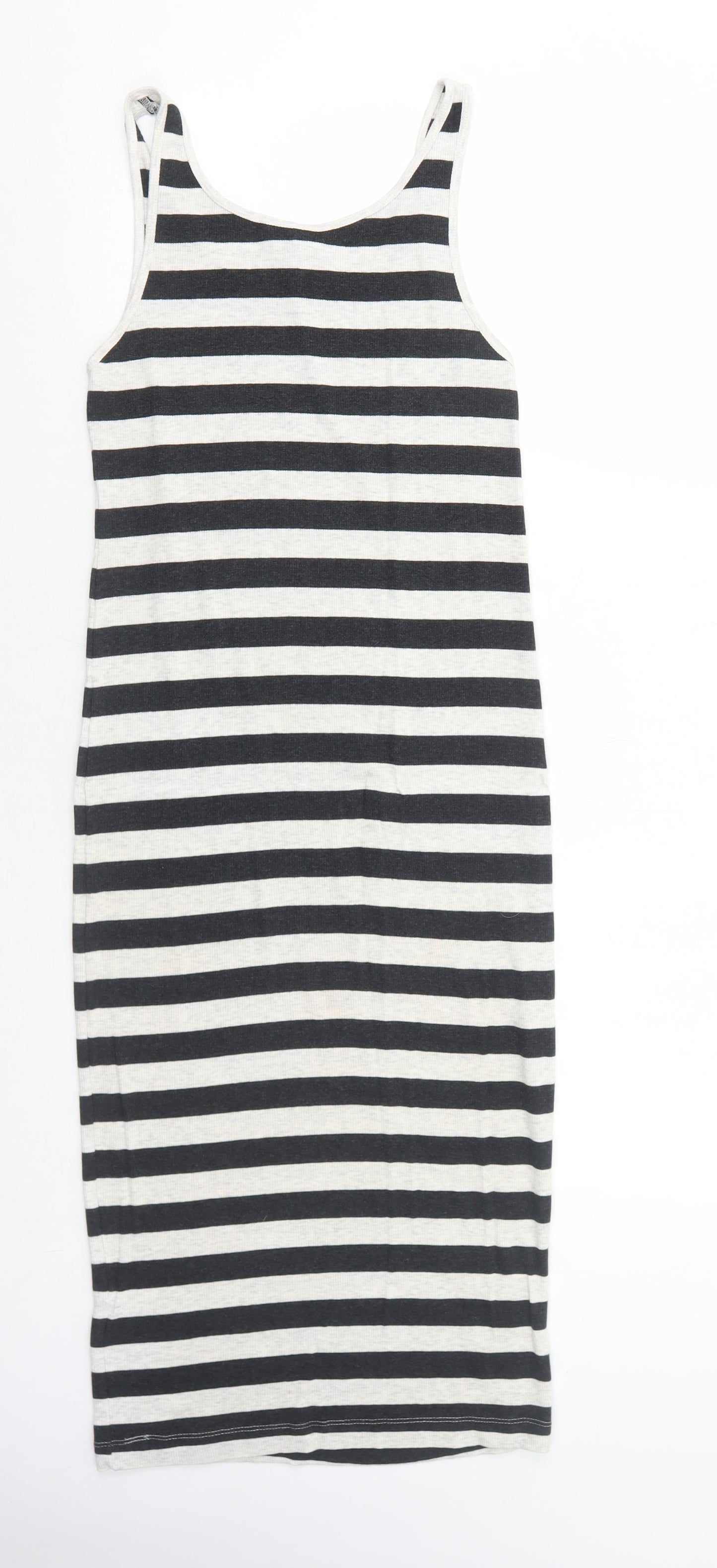 H&M Womens Black Striped Cotton Tank Dress Size M Round Neck Pullover