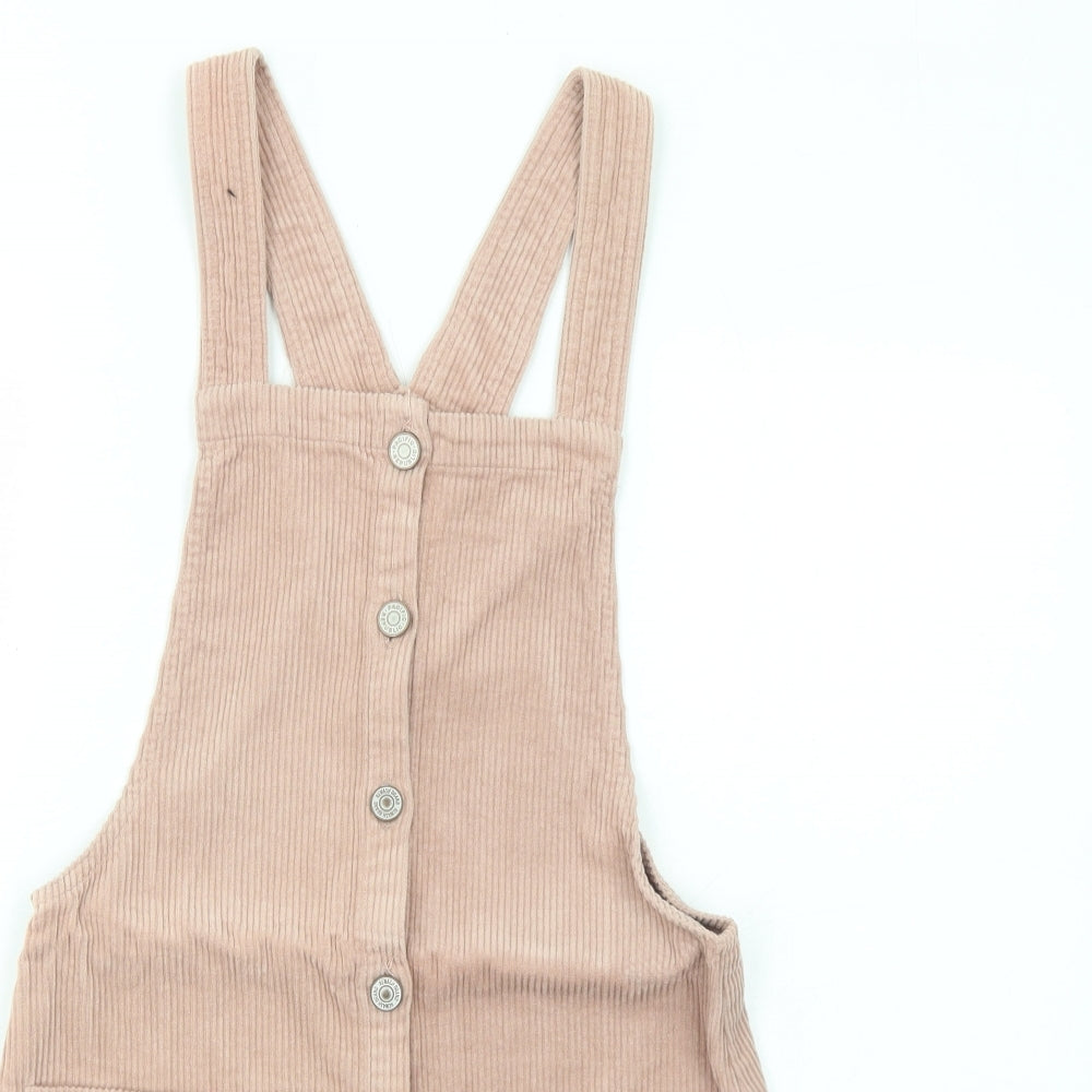 Pull&Bear Womens Pink Cotton Pinafore/Dungaree Dress Size XS Square Neck Button